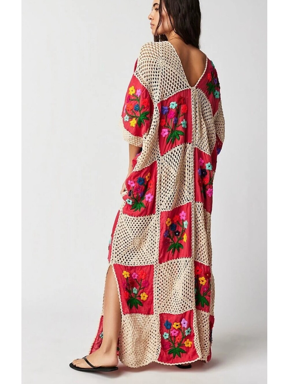 Free People Momo Love Story Crochet Kaftan Patchwork Floral One Size